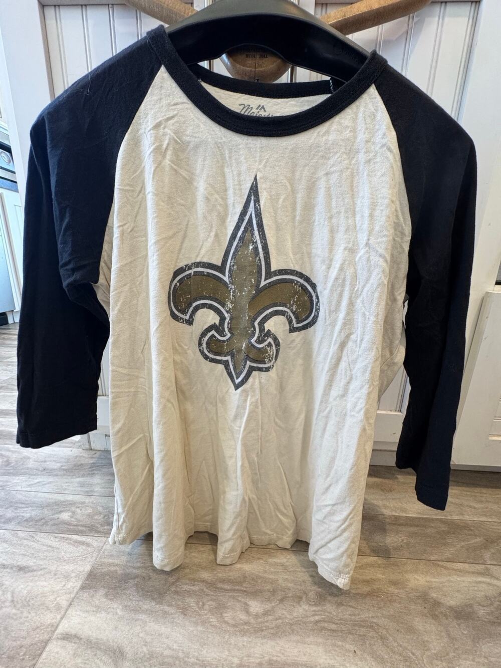 T-Shirt Longsleeved Sz 2X Majestic Threads Cream/Black NOLA St Mathieu 32 Raglan